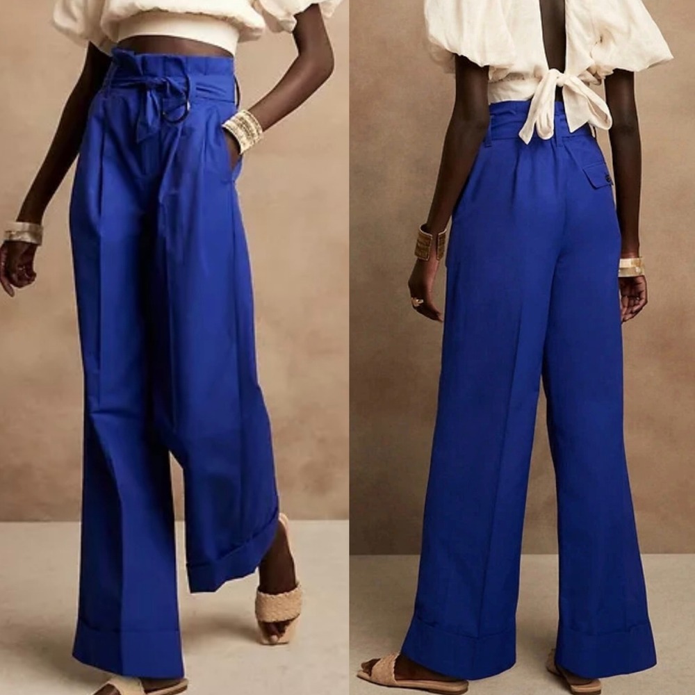 Banana Republic Wide-Leg Paperbag Pant In Voltage Blue Plus Size 14 Glam‎ Office
